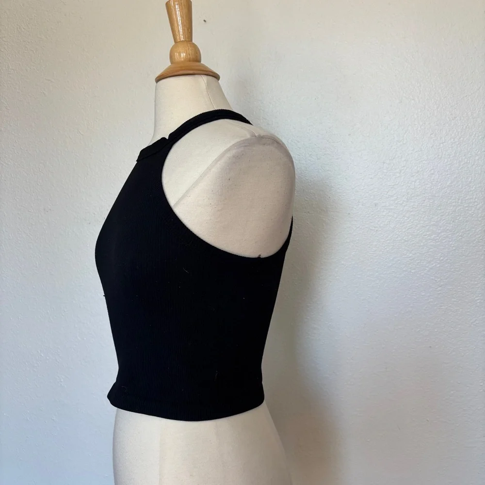 Solid Black Ribbed Halter Tank Top - Picture 7 of 8